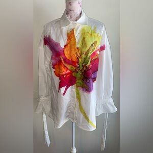 STYLEWE Women’s Button down blouse w/watercolor floral pattern & cuff sleeves